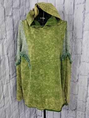 Bibi Olive Green Mineral Wash Hoodie‎ Mesh Sleeve Detail Medium